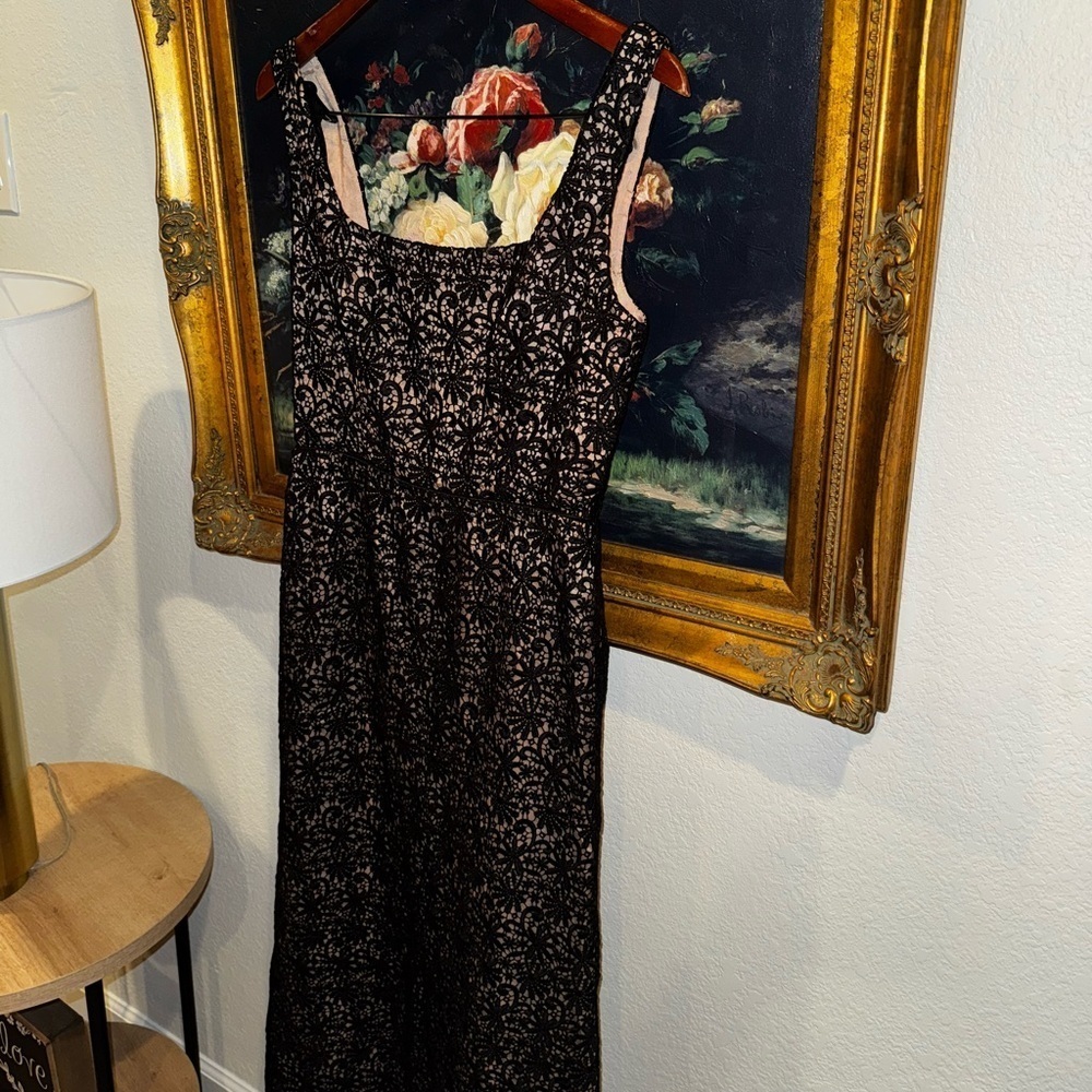 Jill Stuart Black Lace Overly Square Neck Sleeveless Formal Maxi Gown Size 8 NEW - Picture 3 of 11